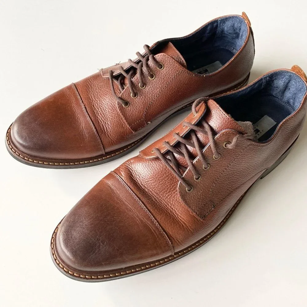 size 12 D shoes mens oxford Joseph Abboud  brown leather lace up ‎ “harold”